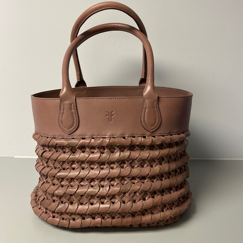 Frye Large Leather Woven Tote Hand Bag.